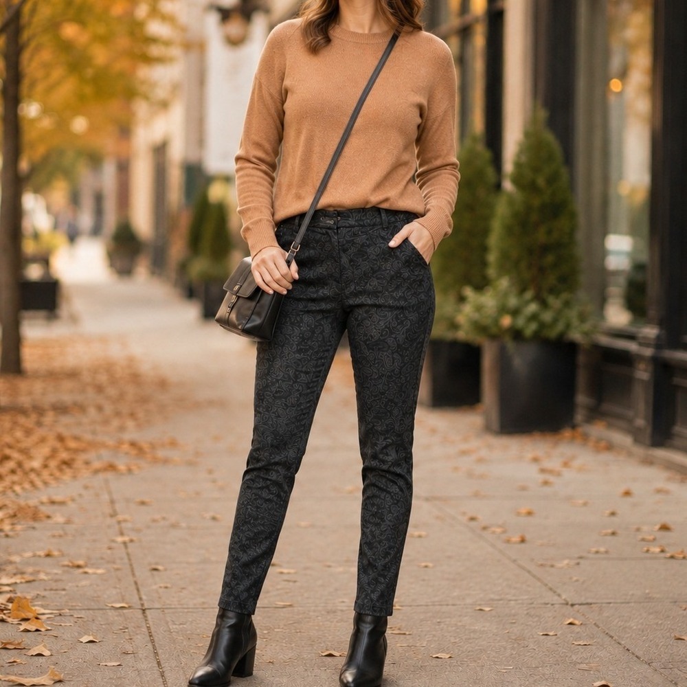 Sanctuary Anthropologie Paisley Strechy Pants Black Pull On Large Fall Winter